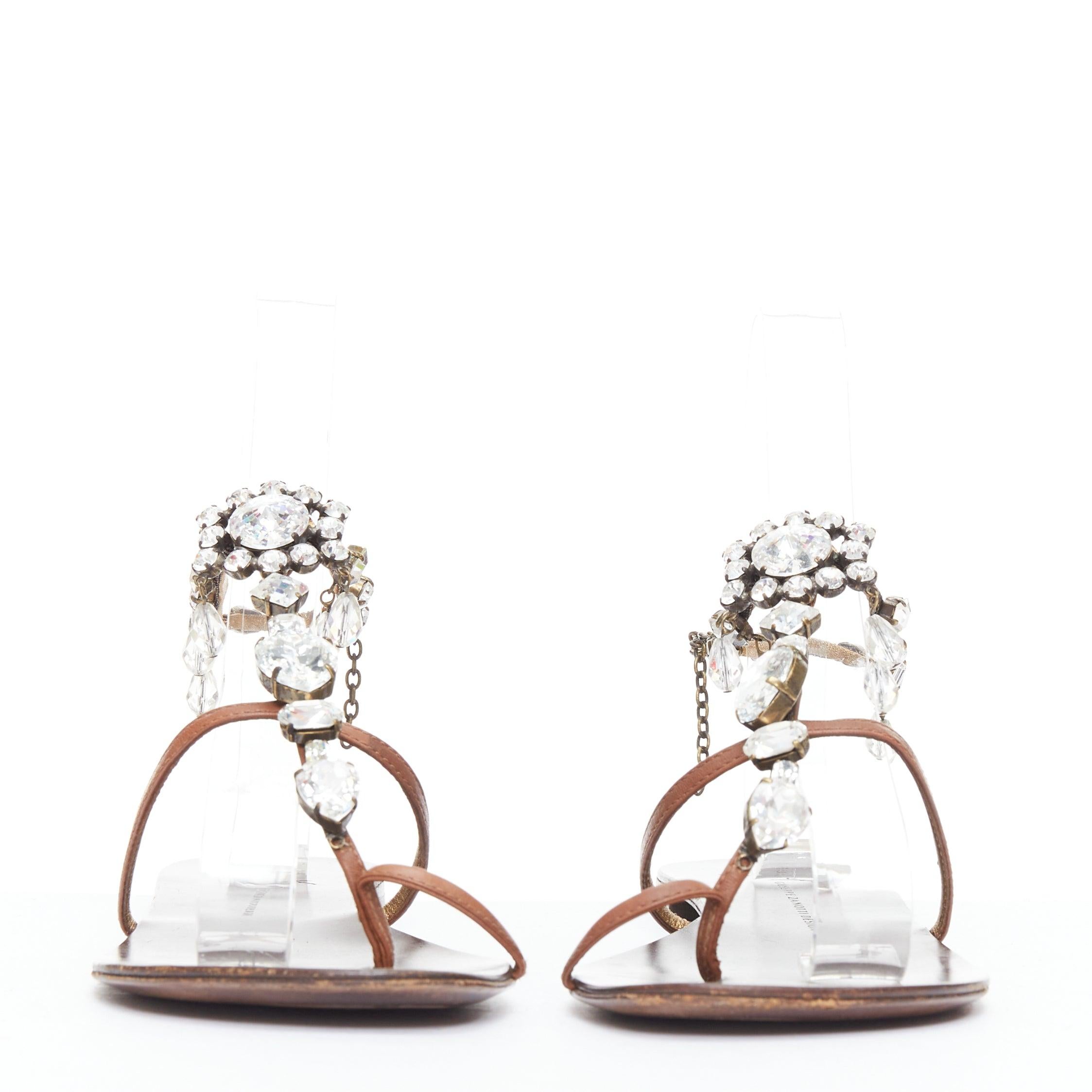 Silver GIUSEPPE ZANOTTI silver crystal tstrap charm flat leather sandals EU37 For Sale