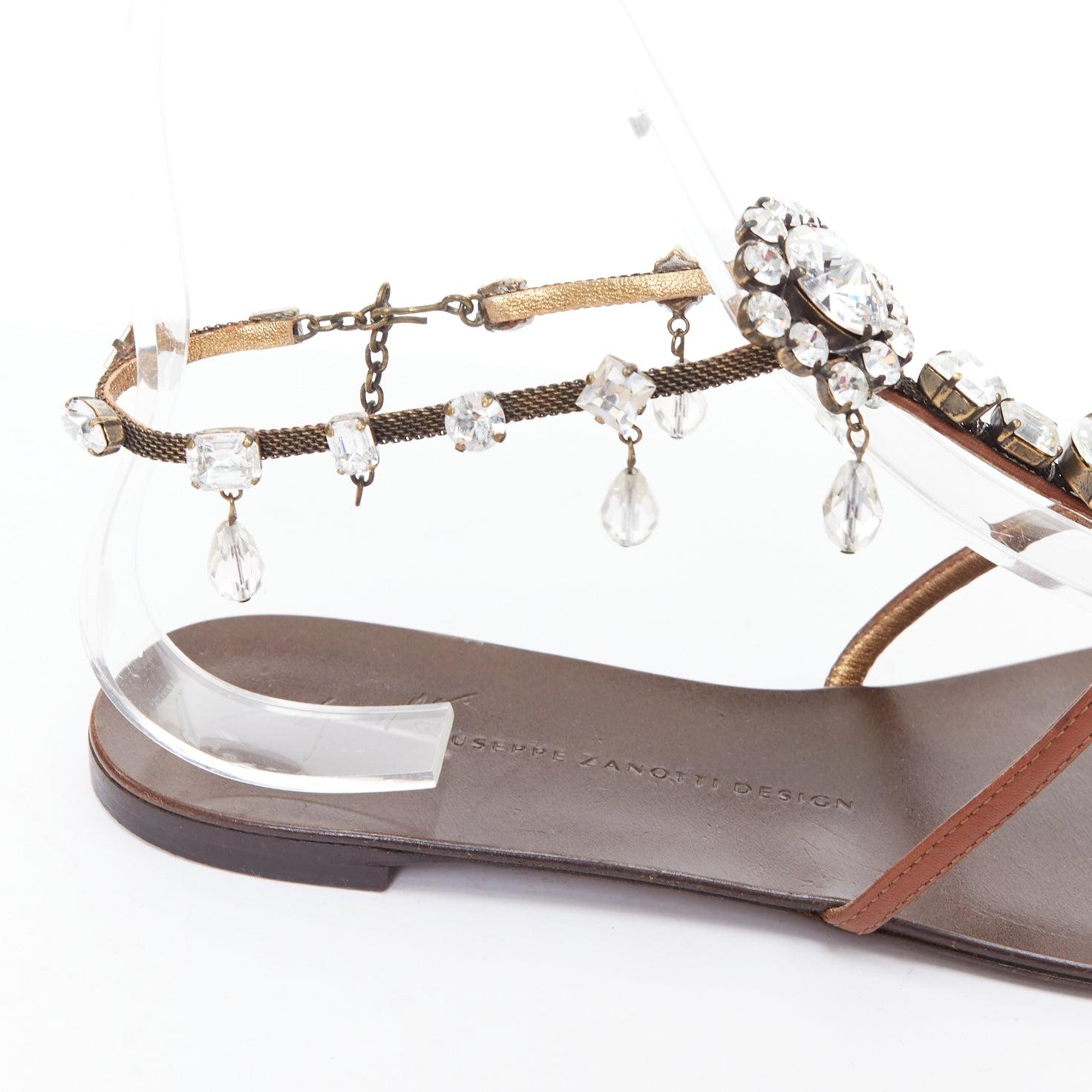 GIUSEPPE ZANOTTI silver crystal tstrap charm flat leather sandals EU37 For Sale 2