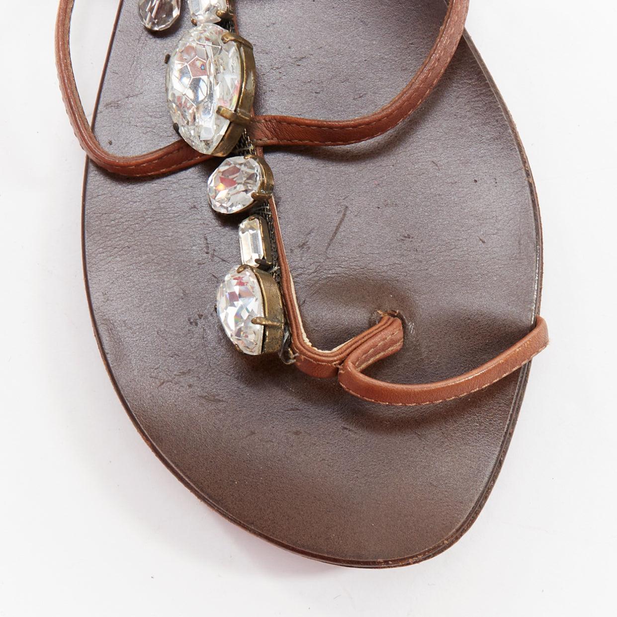 GIUSEPPE ZANOTTI silver crystal tstrap charm flat leather sandals EU37 For Sale 4