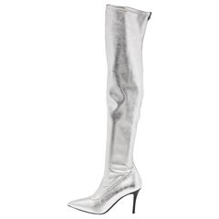 Giuseppe Zanotti Silver Foil Leather Over The Knee Pointed Toe Boots Size 40