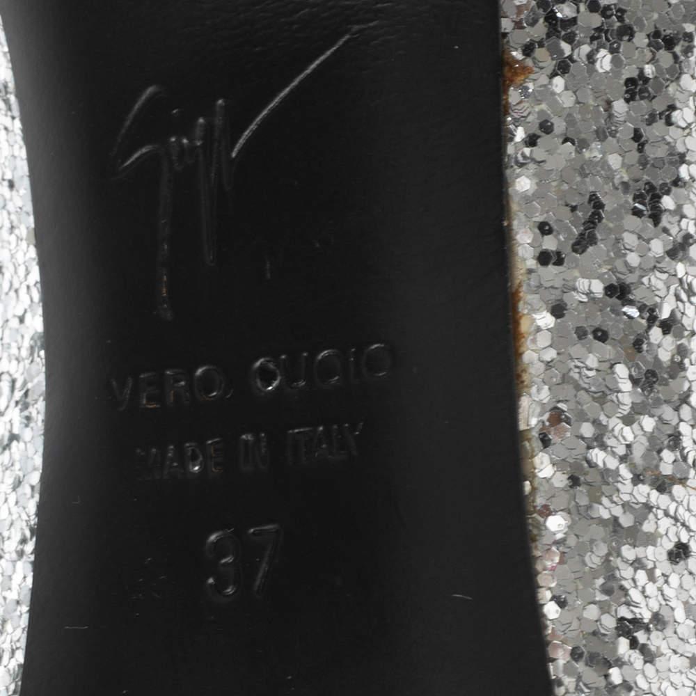 Giuseppe Zanotti Silver Glitter Cut Out Ankle Sandals Size 37 4