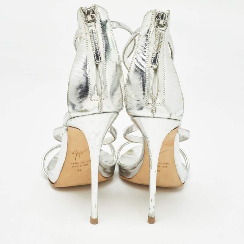 Donna Giuseppe Zanotti Silver Sandali con Cinturino alla Caviglia Taglia 39 in vendita