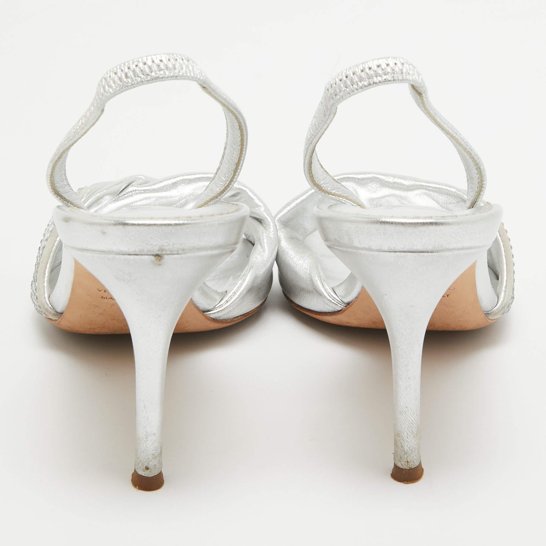 Donna Giuseppe Zanotti Sandali Slingback in pelle argentata impreziositi da cristalli misura 36 in vendita