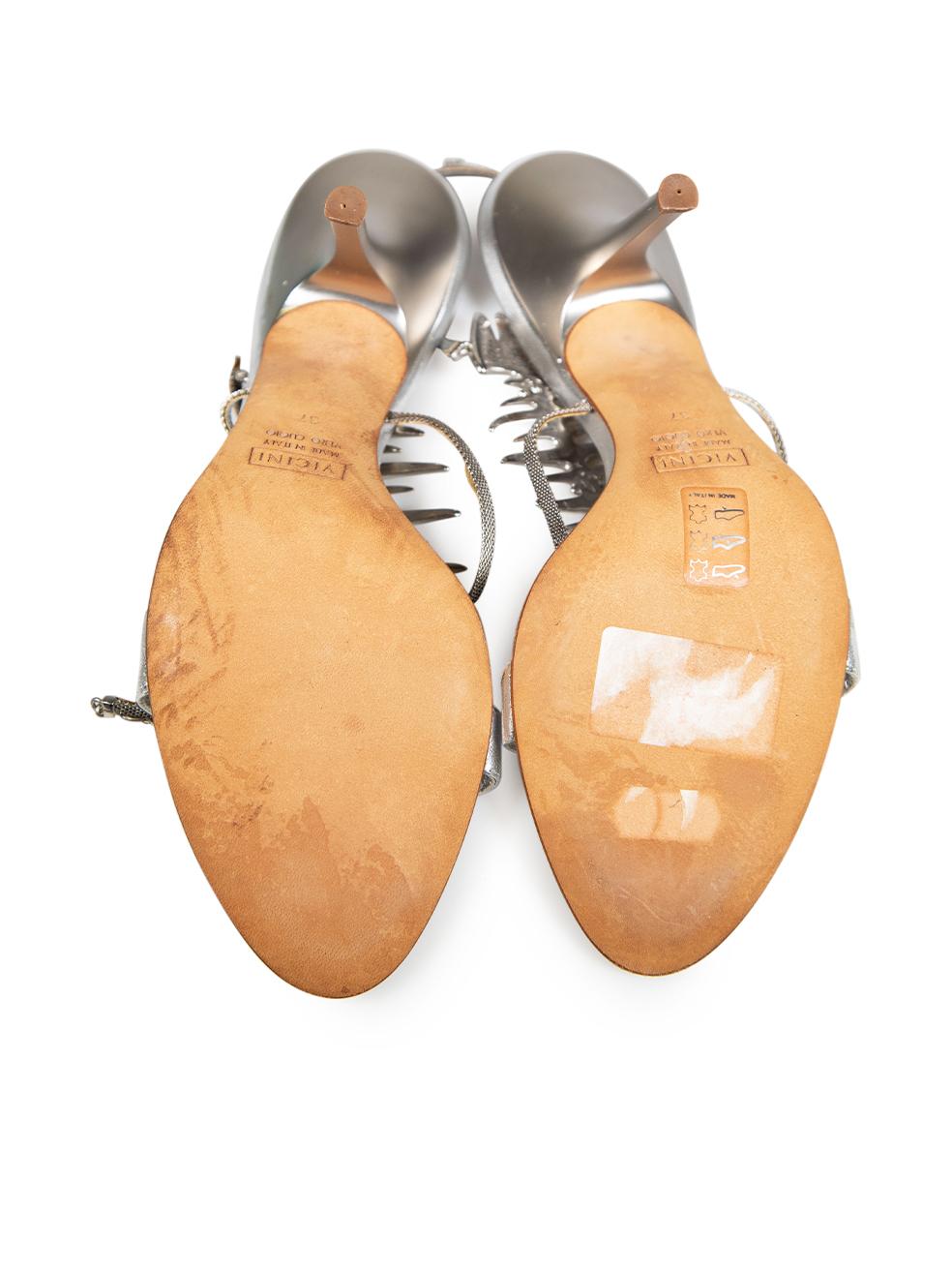 Giuseppe Zanotti Silver Leather Fish Bone Sandals Size IT 37 In Good Condition In London, GB