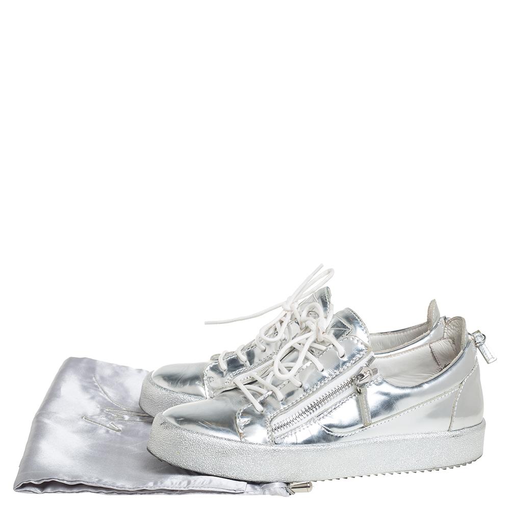 Giuseppe Zanotti Silver Leather Lace up Sneakers Size 40 2
