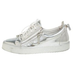 Giuseppe Zanotti Silver Leather Lace up Sneakers Size 40