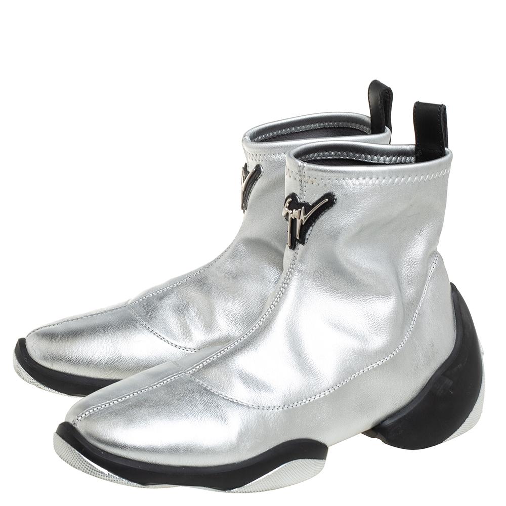 Giuseppe Zanotti Silver Leather Light Jump HT3 Ankle Boots Size 37.5 2