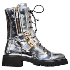 Used Giuseppe Zanotti Silver Patent Lace Up Boots Size IT 36