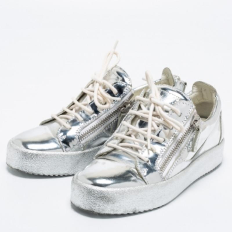 Giuseppe Zanotti Baskets basses Frankie en cuir verni argenté taille 37,5 Pour femmes en vente