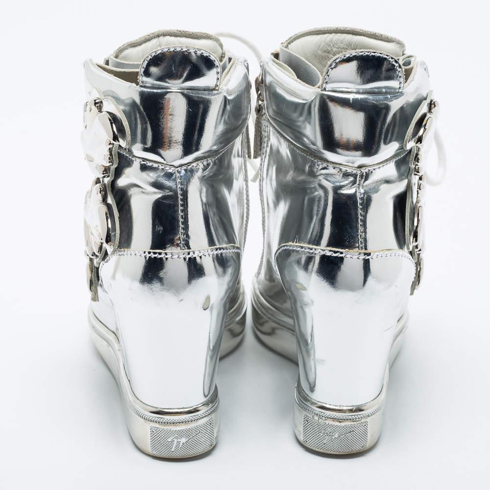 Giuseppe Zanotti Silver Patent Leather Wedge Sneakers Size 35 1