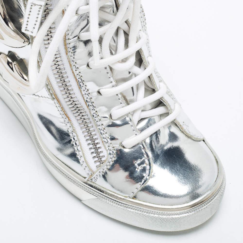 Giuseppe Zanotti Silver Patent Leather Wedge Sneakers Size 35 3