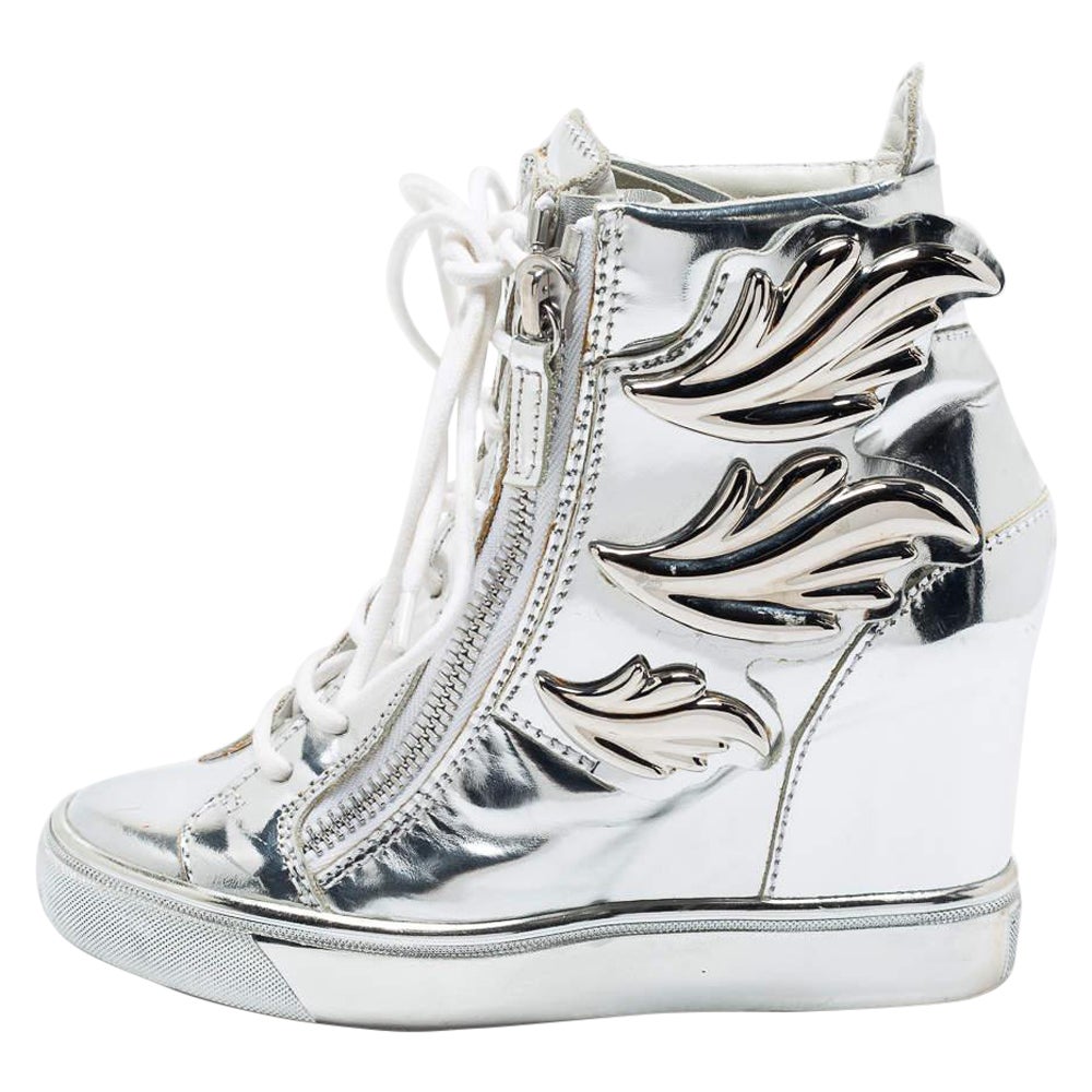 Giuseppe Zanotti Silver Patent Leather Wedge Sneakers Size 35