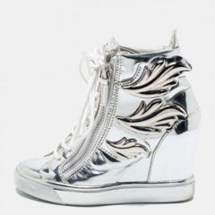 Giuseppe Zanotti Baskets compensées en cuir verni argenté taille 35