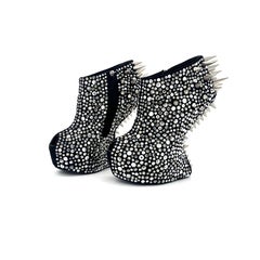 Giuseppe Zanotti Silver Spike Crystal Embellished Wedge Peep Toe Boots 40.5
