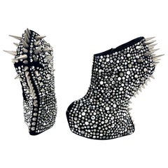 Giuseppe Zanotti Silver Spike Crystal Embellished Wedge Peep Toe Boots 40.5