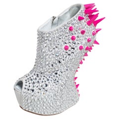 Giuseppe Zanotti Silver Suede Studded Spiked Ankle Boots Size 35