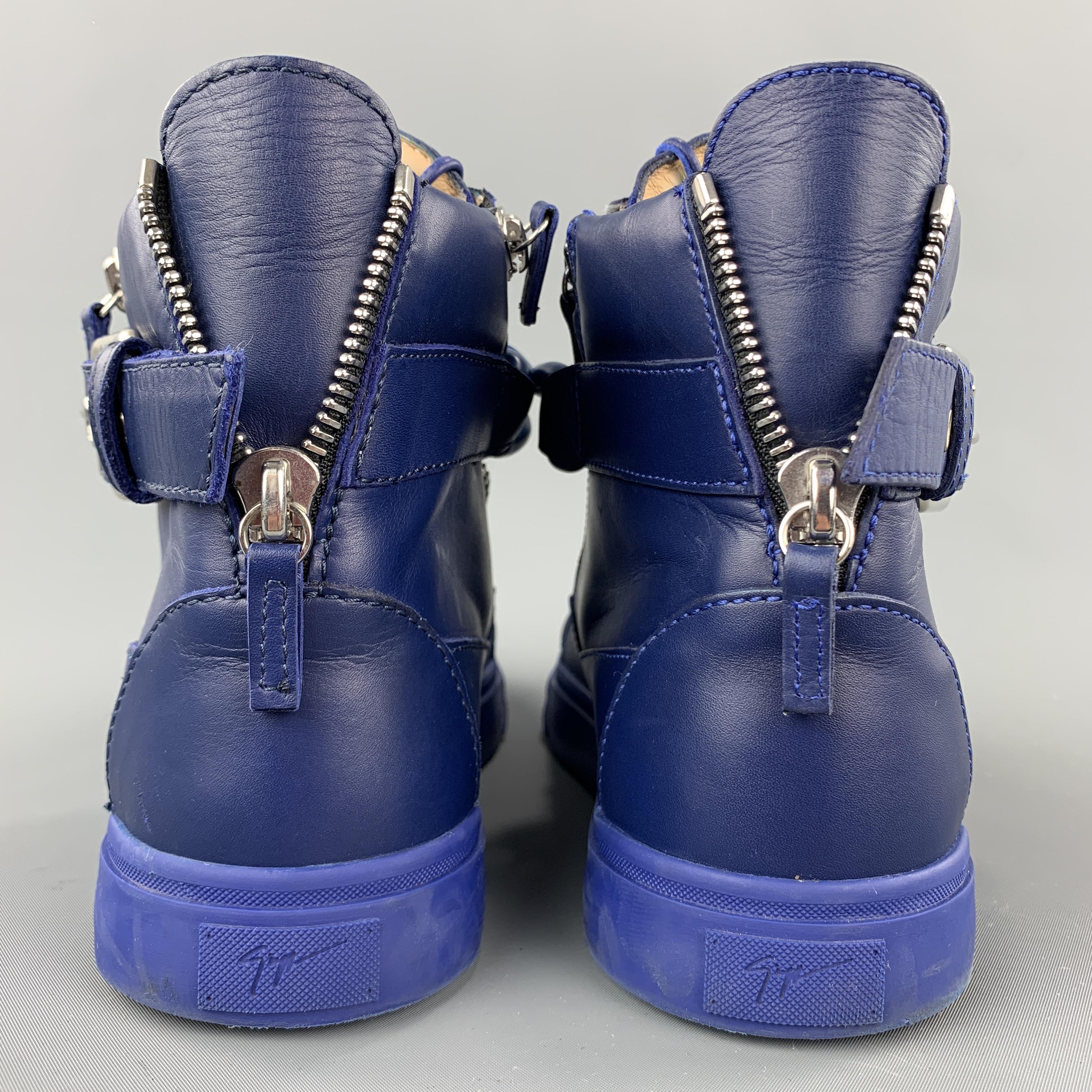 Men's GIUSEPPE ZANOTTI Size 10 Solid Blue Leather High Top Sneakers