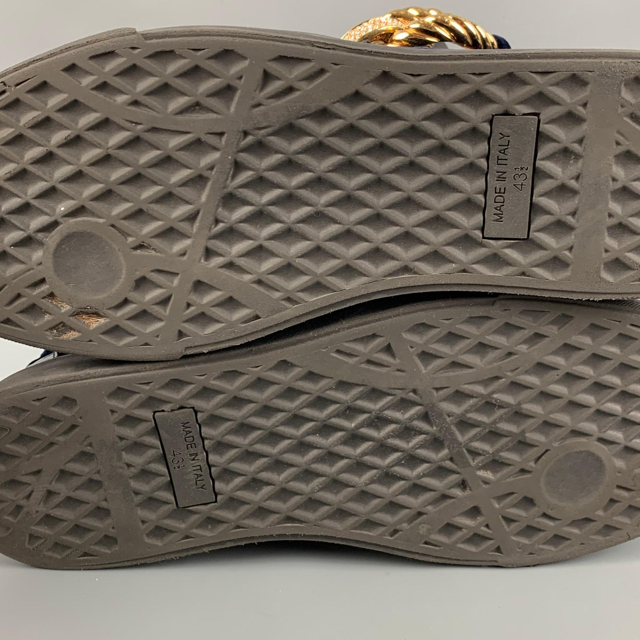 GIUSEPPE ZANOTTI Size 10.5 Navy Velvet Crystal Chain-Front High Top Sneakers 1