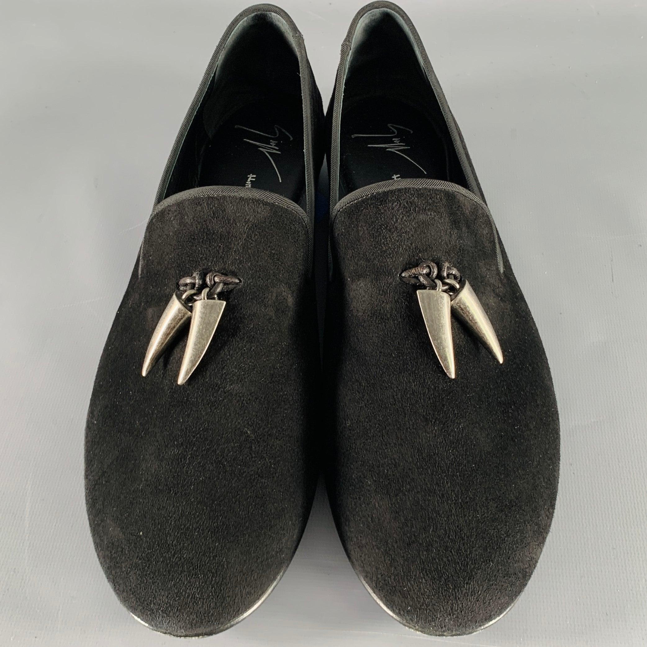 GIUSEPPE ZANOTTI Taille 11 Mocassins en daim texturé noir Bon état - En vente à San Francisco, CA