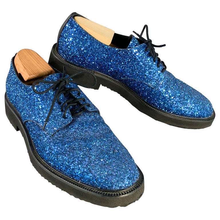 GIUSEPPE ZANOTTI Size 11 Blue Glitter Leather Derby Lace-Up Shoes For Sale  at 1stDibs