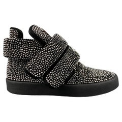 GIUSEPPE ZANOTTI Size 12 Black Silver Beaded Leather High Top Sneakers