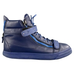 GIUSEPPE ZANOTTI Size 13 Navy Leather High Top Lace Up Sneakers