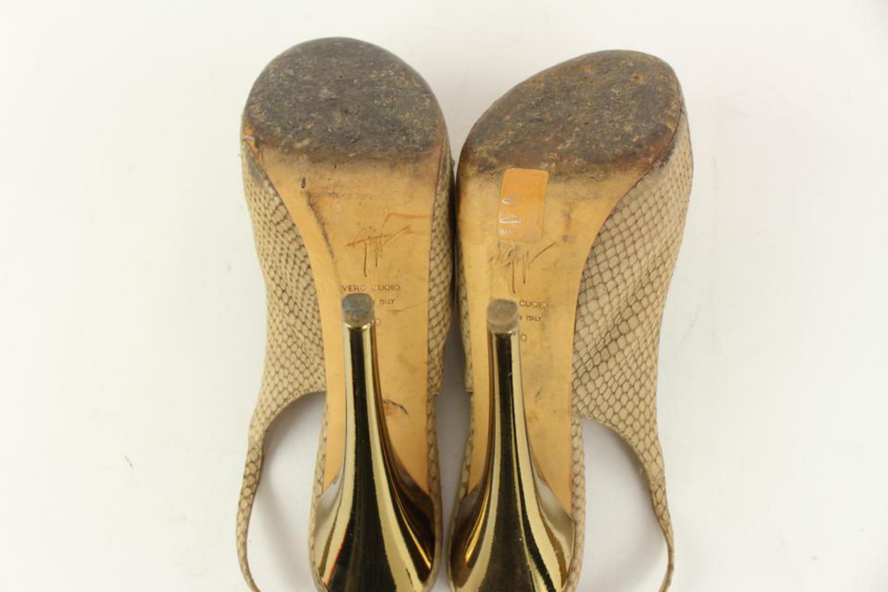 Giuseppe Zanotti Size 40 Beige Python Pressed Liza Open Toe Slingback Platforms  For Sale 5