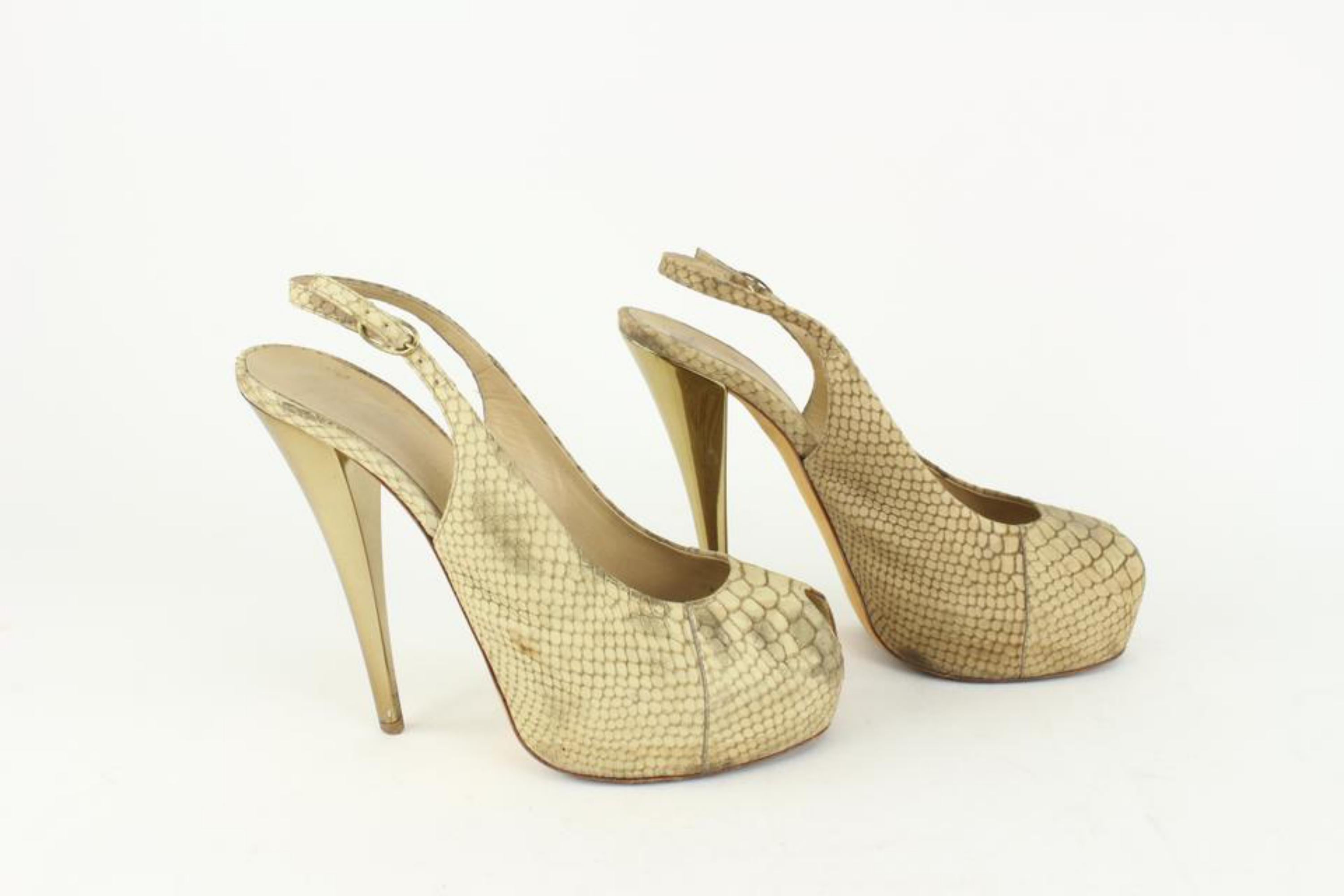 Giuseppe Zanotti Size 40 Beige Python Pressed Liza Open Toe Slingback Platforms  For Sale 2