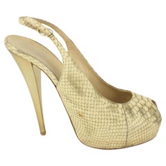 Giuseppe Zanotti - Escarpins compensés à bout ouvert en python pressé beige avec plateforme en lézard, taille 40 