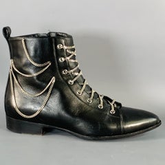 GIUSEPPE ZANOTTI Size 5 Black Leather Chain Side Zipper Ankle Boots