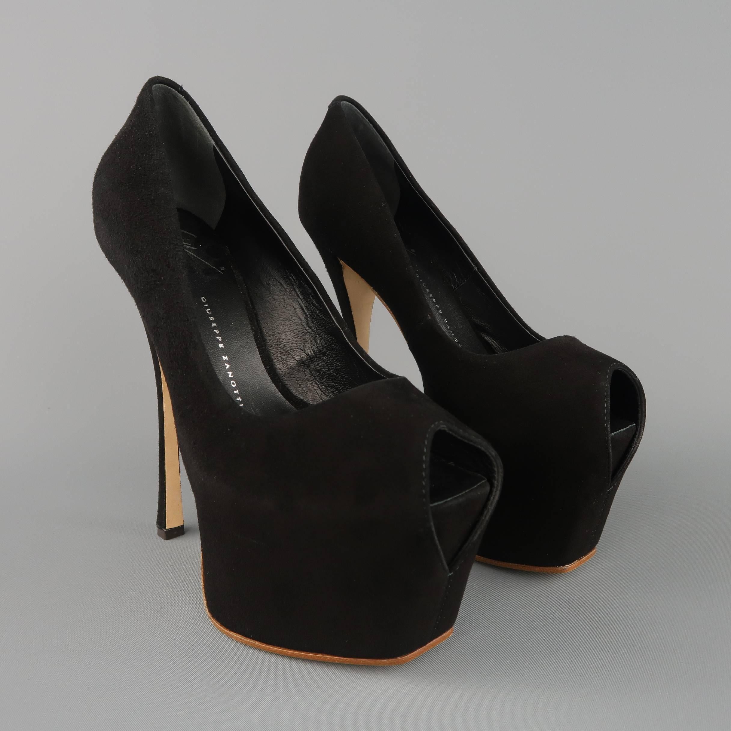 GIUSEPPE ZANOTTI Size 5 Black Suede Peep Toe Platform Pumps 1