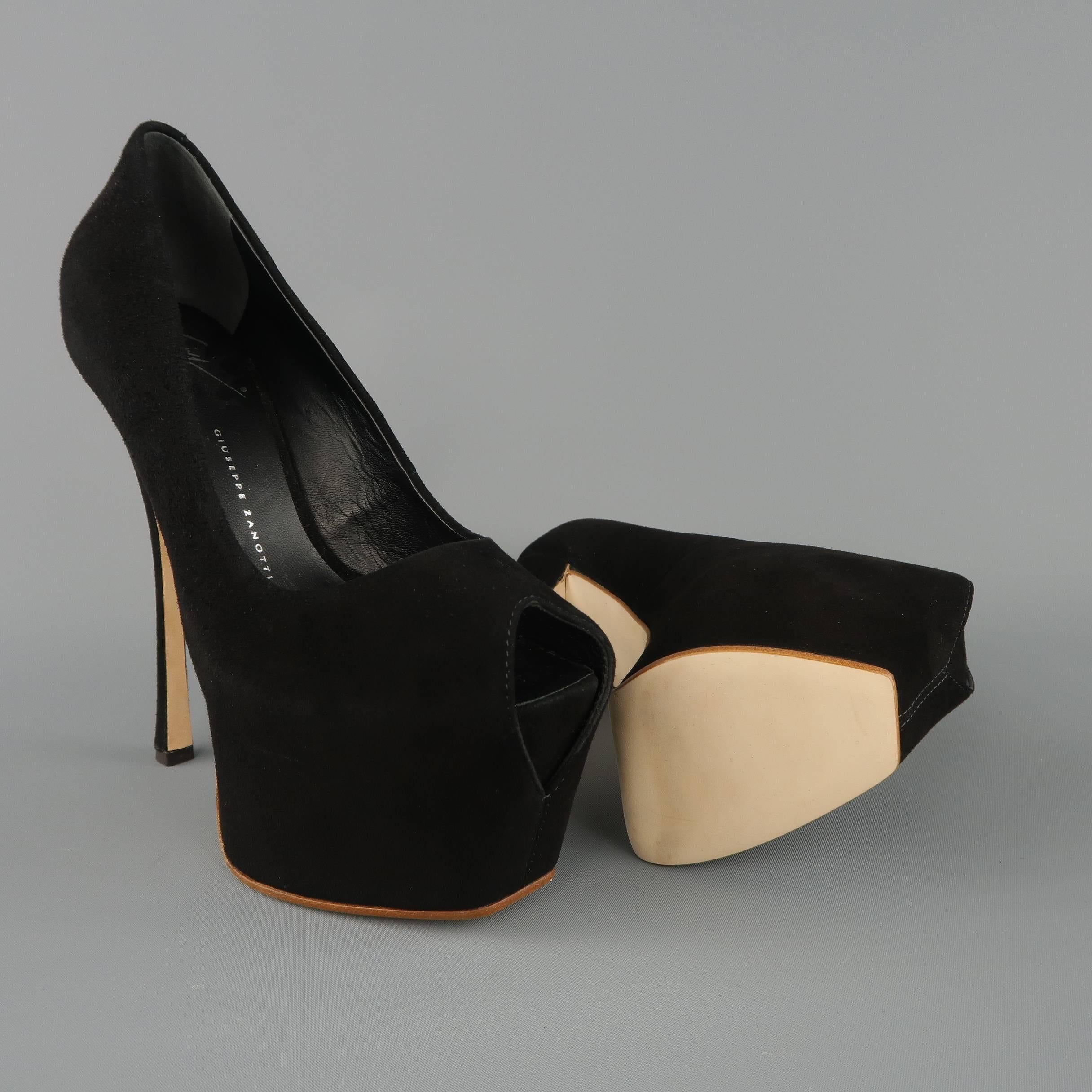 GIUSEPPE ZANOTTI Size 5 Black Suede Peep Toe Platform Pumps 2