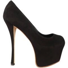 GIUSEPPE ZANOTTI Size 5 Black Suede Peep Toe Platform Pumps