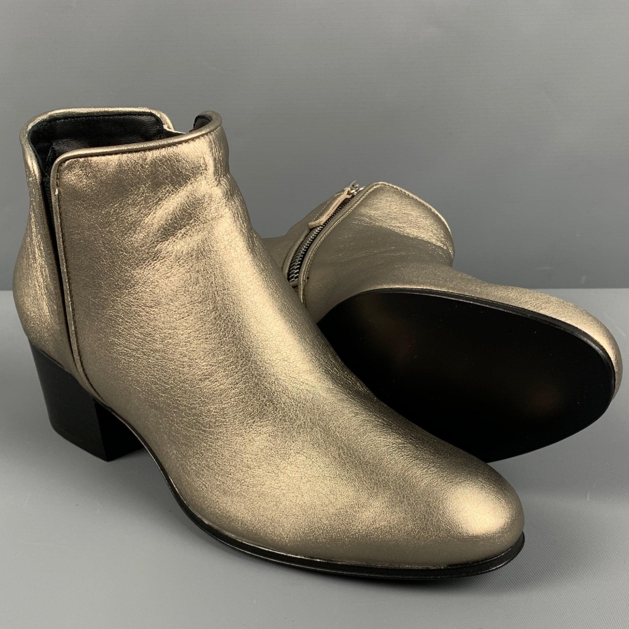 GIUSEPPE ZANOTTI Size 5 Silver Leather Ankle Boots For Sale 1