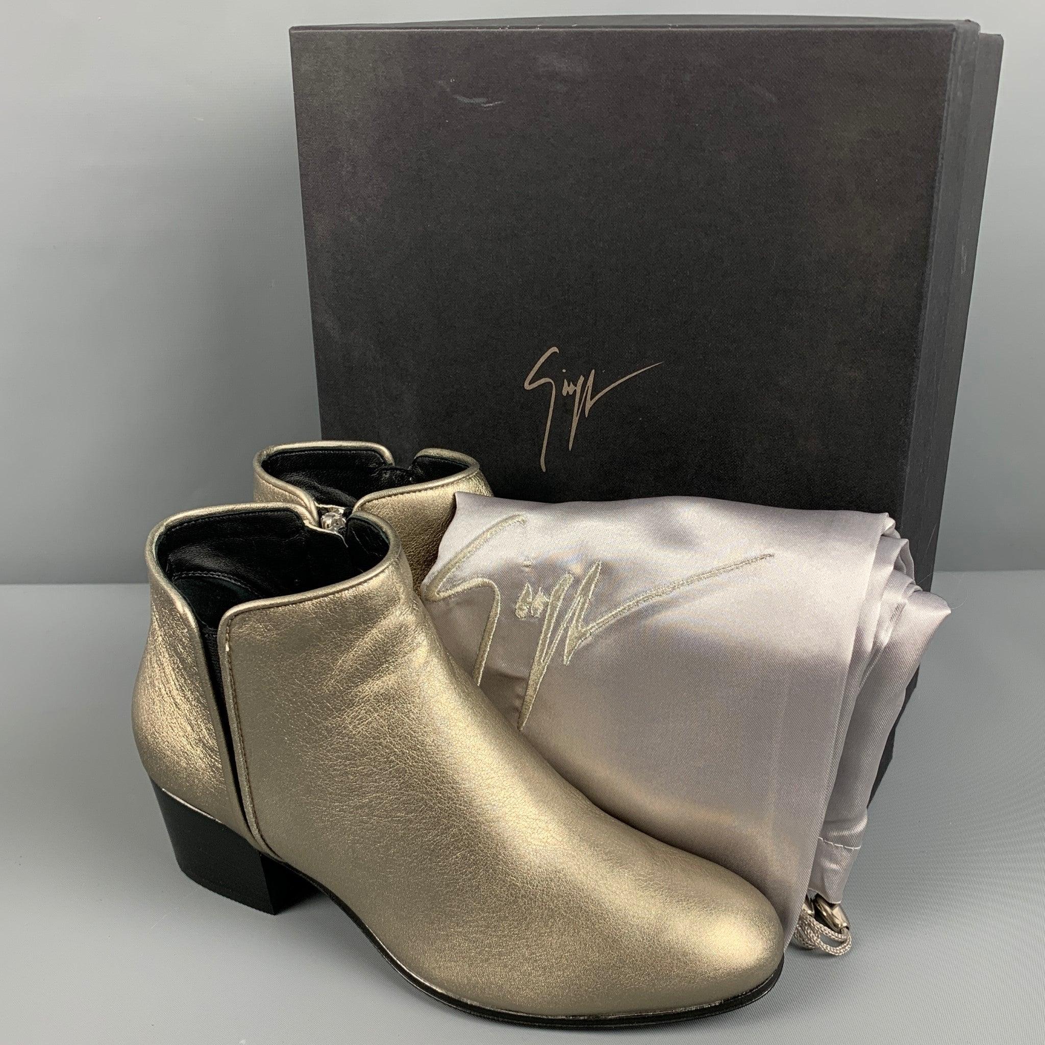 GIUSEPPE ZANOTTI Size 5 Silver Leather Ankle Boots For Sale 5