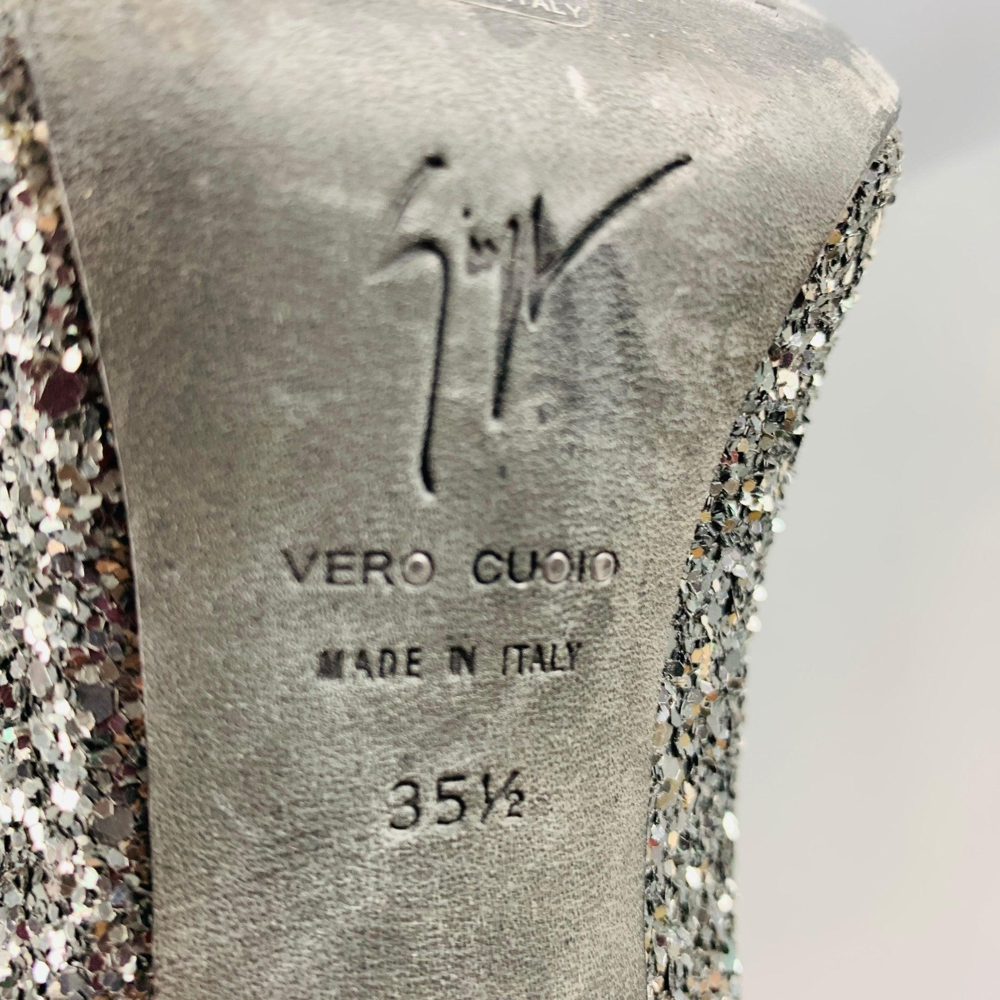 GIUSEPPE ZANOTTI Size 5.5 Silver Glitter Peep Toe Pumps For Sale 2