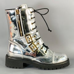 GIUSEPPE ZANOTTI Size 6 Metallic Silver Leather Belted Side Zipper Boots