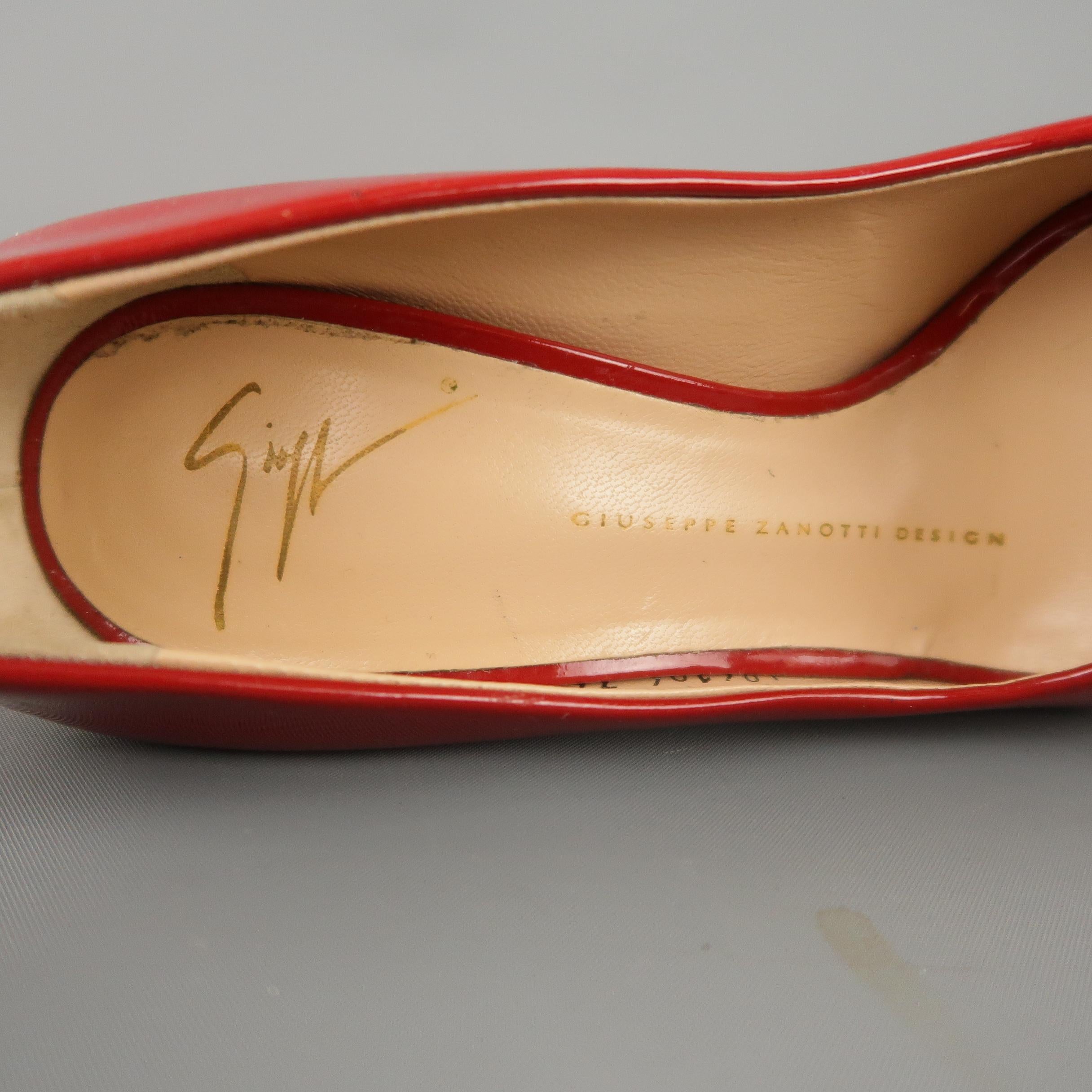 GIUSEPPE ZANOTTI Size 6 Red Patent Leather Peep Toe Metal Heel Pumps In Excellent Condition In San Francisco, CA