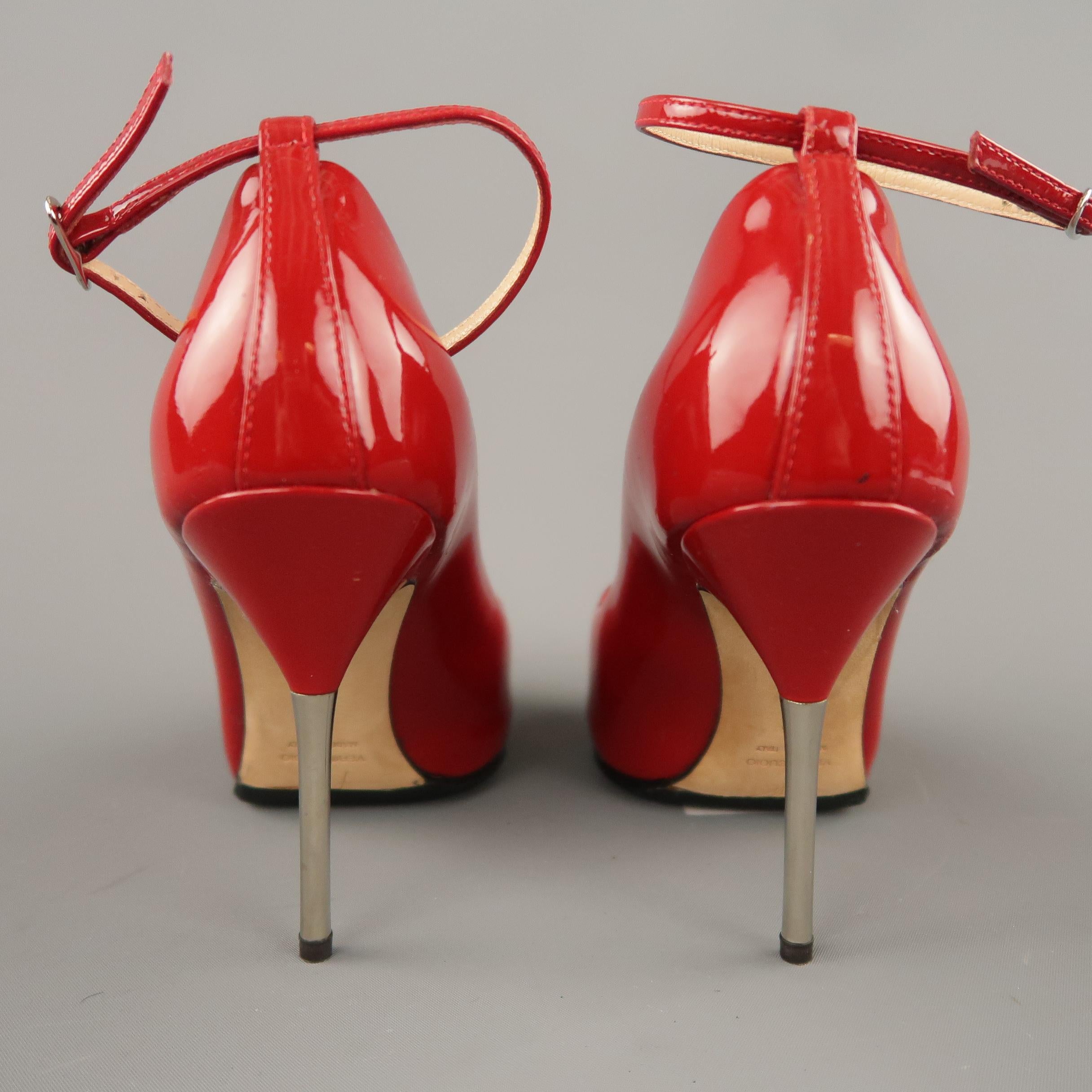 Women's GIUSEPPE ZANOTTI Size 6 Red Patent Leather Peep Toe Metal Heel Pumps