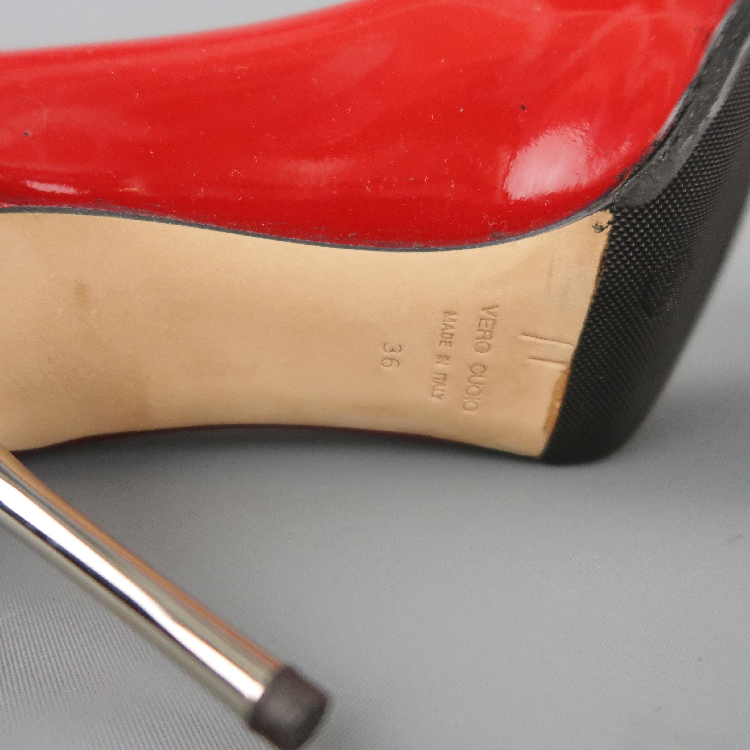 GIUSEPPE ZANOTTI Size 6 Red Patent Leather Peep Toe Metal Heel Pumps 1