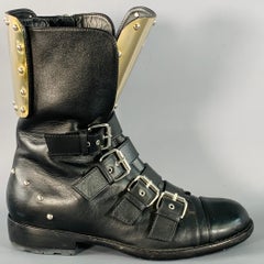 GIUSEPPE ZANOTTI Size 7 Black Gold Leather Metal Buckles Lace-Up Zipper Boots