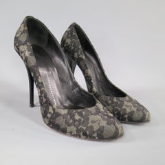 GIUSEPPE ZANOTTI Size 7.5 Grey Black Lace Pumps
