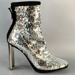 GIUSEPPE ZANOTTI Size 7.5 Silver Black Sequined Back Zip Booties