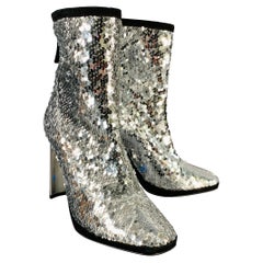 GIUSEPPE ZANOTTI Size 7.5 Silver Black Sequined Back Zip Booties