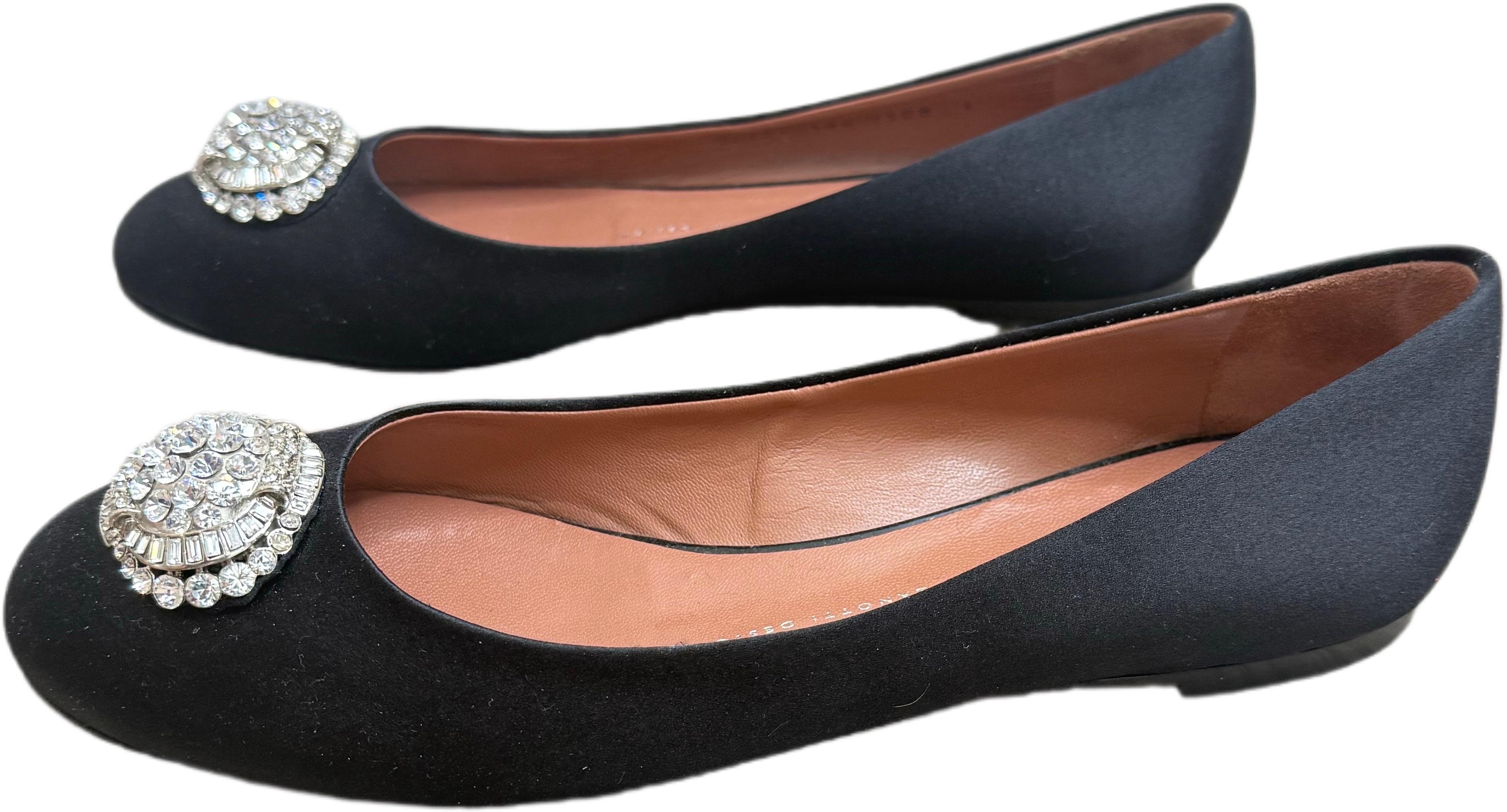 Giuseppe Zanotti Size 8.5 Black Satin Crystal Brooch Ballet Flats Made in Italy For Sale 6