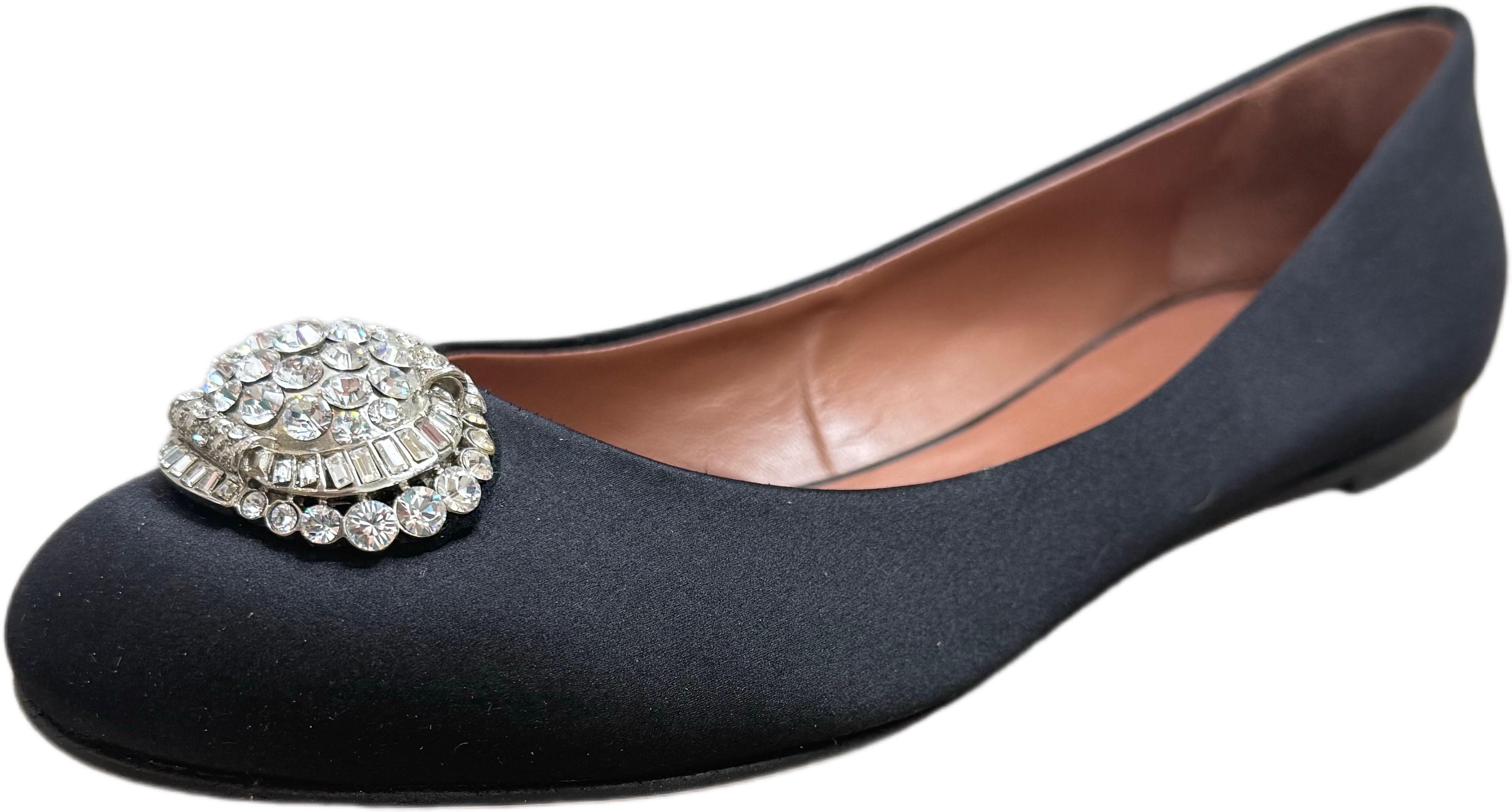 Giuseppe Zanotti Size 8.5 Black Satin Crystal Brooch Ballet Flats Made in Italy For Sale 7