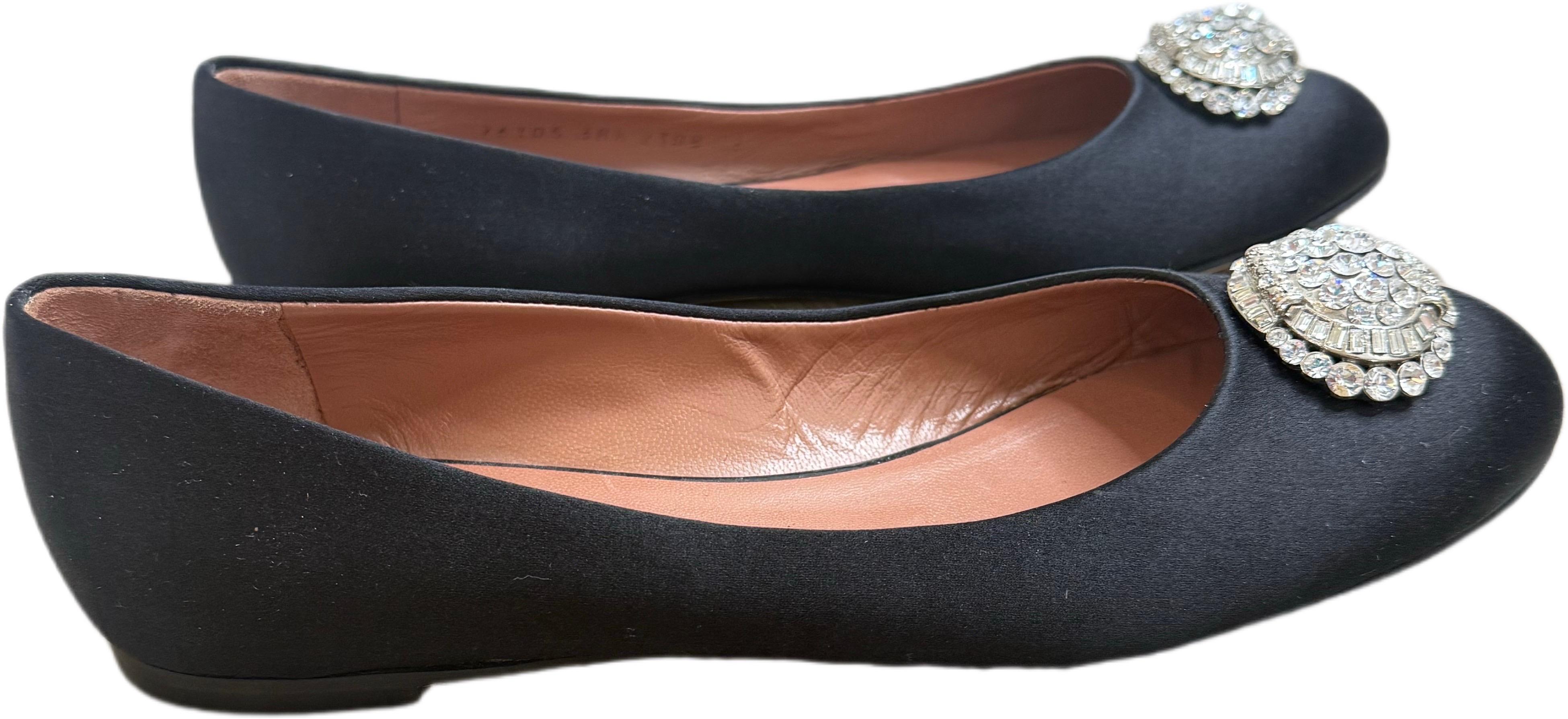 Giuseppe Zanotti Size 8.5 Black Satin Crystal Brooch Ballet Flats Made in Italy For Sale 9