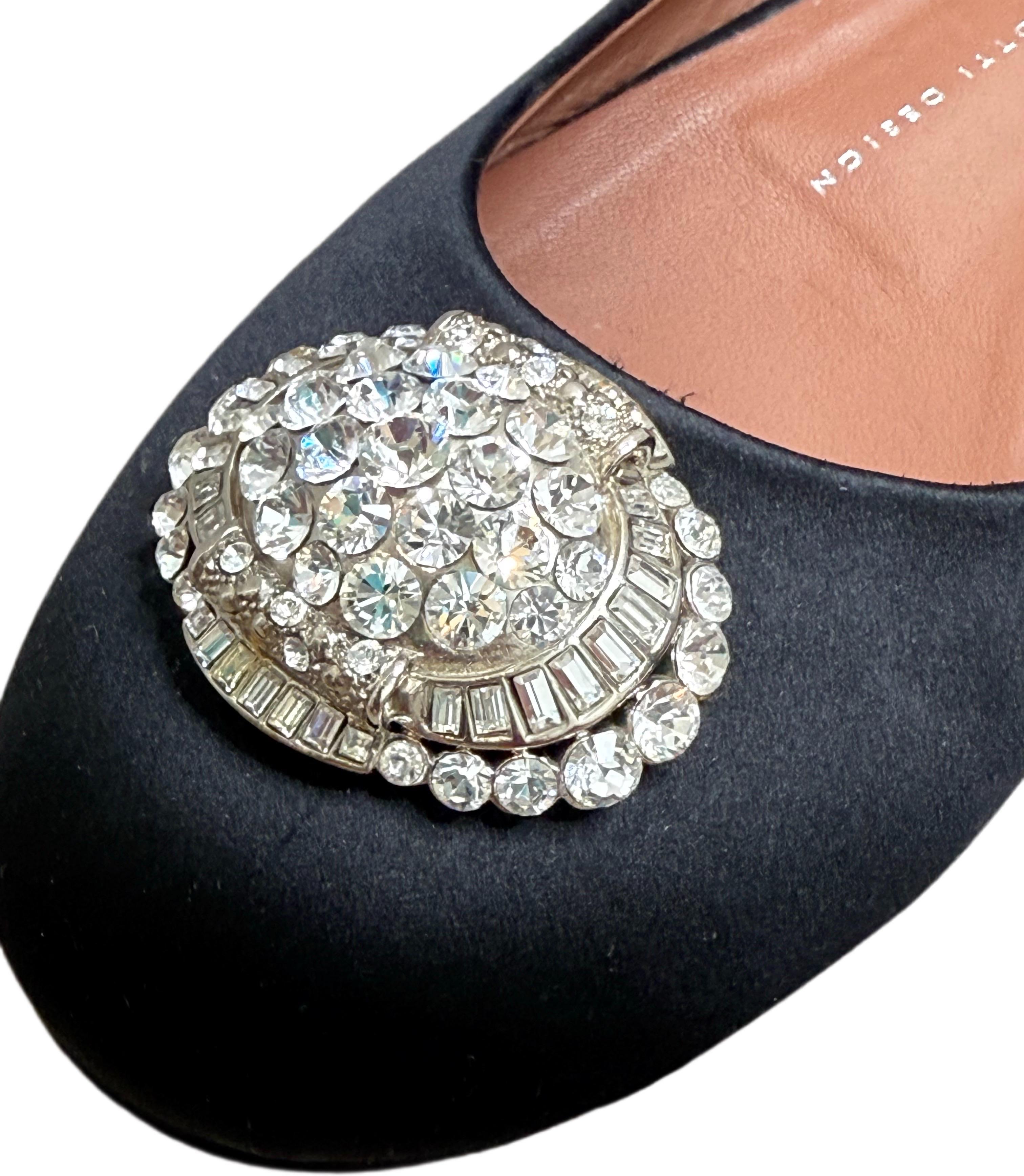 Giuseppe Zanotti Size 8.5 Black Satin Crystal Brooch Ballet Flats Made in Italy For Sale 13