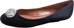 Giuseppe Zanotti Size 8.5 Black Satin Crystal Brooch Ballet Flats Made in Italy