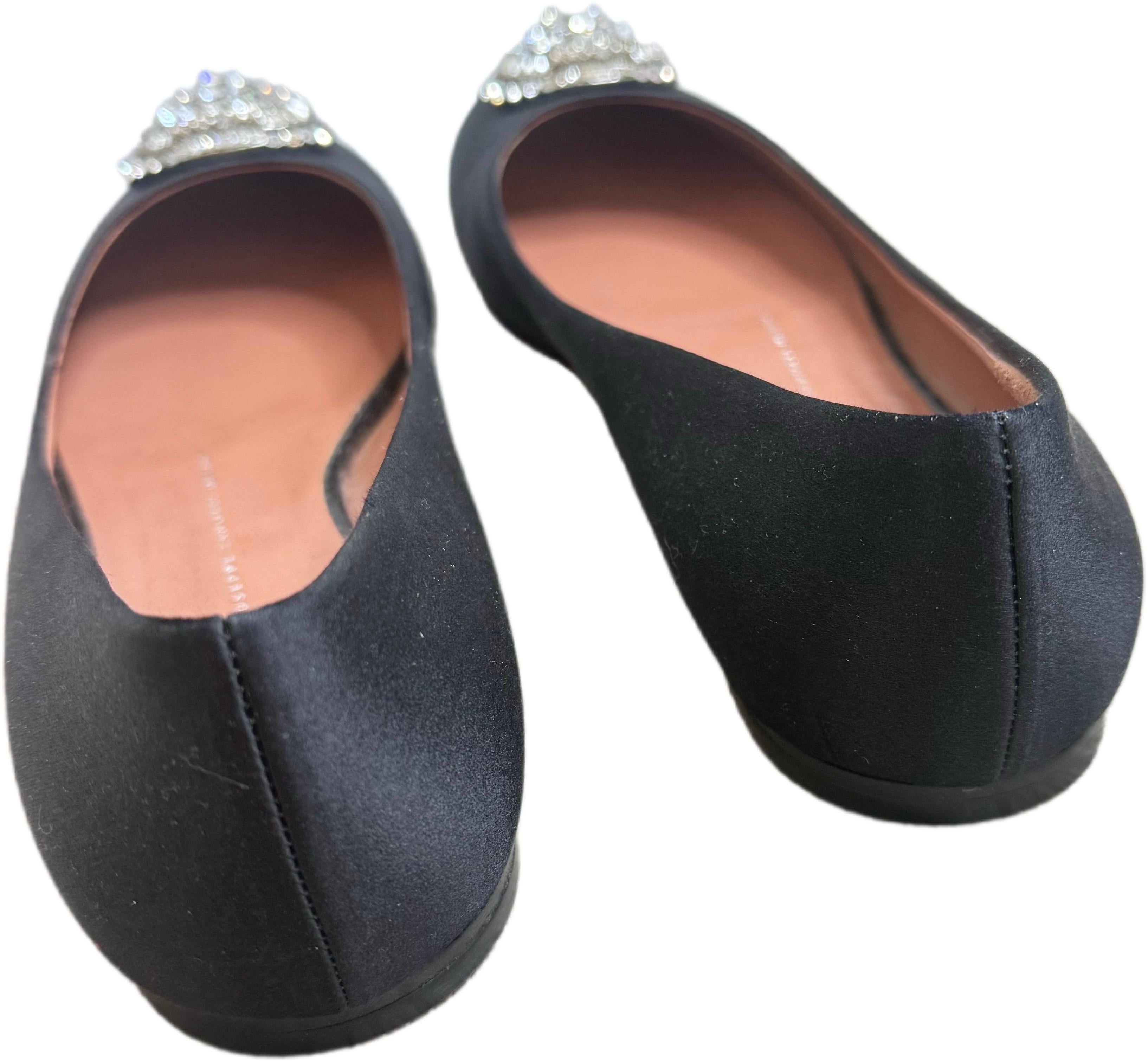 Giuseppe Zanotti Size 8.5 Black Satin Crystal Brooch Ballet Flats Made in Italy For Sale 1